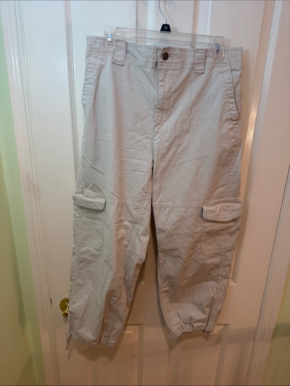Old Navy Men's Light Khaki Cargo Pants with Elastic Hem